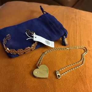 NWT Tory Burch Logo Bangle & Preloved Charm Necklace